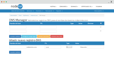 Administracion DNS dominios registrados